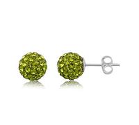 6MM WOMENS Sparkly Disco Ball Sterling Silver Stud Earrings - GREEN OLIVINE