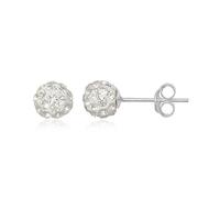 6MM WOMENS Sparkly Disco Ball Sterling Silver Stud Earrings - WHITE CRYSTAL