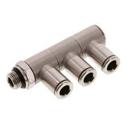 6mm x G1/8'' 3-way Manifold Push-in Fitting with Male Threads Brass NBR Rotatable