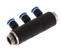 6mm x G3/8'' 3-way Manifold Push-in Fitting with Male Threads Brass/PA 66 NBR Rotatable
