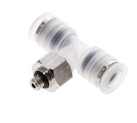 6mm x M 5 Polypropylene (PP)/Stainless Steel Inline Tee Push-in Fitting with Male Threads EPDM FDA Rotatable