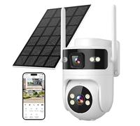 6MP Dual Lens Split Screen 4G LTE Solar Security Camera, Cellular SIM Card Outdoor PTZ CCTV No WiFi, AOV 24/7 Recording, Full Colour Night Vision Human Tracking, Solar Battery Off-Grid Wireless Camera