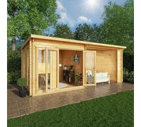 6mx3m Mercia Studio Pent Log Cabin With Outdoor Area - 44mm Logs - Double Glazed