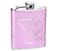 6oz Glitter Hip Flask - Stainless Steel Pocket Liquor Flask for Women & Men - Leakproof, Stylish, and Durable - Ideal for Gifts, Weddings, Birthdays, Parties (Pink Girls Night Out)