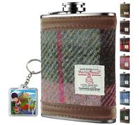 6oz Harris Tweed Hip Flask - Stainless Steel Tartan Liquor Hip flasks for Men - Leak Proof - Pocket Friendly - Gift Box, Keyring - Christmas - Liquor, Whisky, Rum (Muted Green & Purple Tartan)