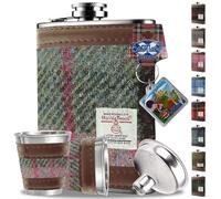 6oz Harris Tweed Hip Flask Winter Gift Set - Shot Glasses, Pour Funnel, Keyring - Stainless Steel Tartan Liquor flasks for Men - Leak Proof lid (Green & Rose Pink)