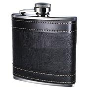 6oz Hip Flask Stainless Steel Leather Effect Excellent Quality Prime Homewares® (Black Leather Effect)