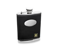 6oz Stainless Steel And Black Leather Captive Top Hip Flask - A3318