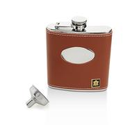 6oz Stainless Steel And Brown Leather Captive Top Hip Flask - A3320