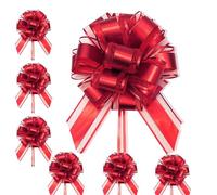 6P 7in/5cm Large Pull Bows Gift Wrap Bows for Gift Wrapping,Red Pull Bow Ribbon for Present Wedding Car Gifts Basket,Christmas Pretied Gifts Red Wrapping Bow for Flower Wedding Birthday Decor
