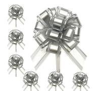 6P 7in/5cm Large Pull Bows Gift Wrap Bows for Gift Wrapping,Silver Pull Bow Ribbon for Present Wedding Car Gifts Basket,Christmas Pretied Gifts Silver Wrapping Bow for Flower Wedding Birthday Decor
