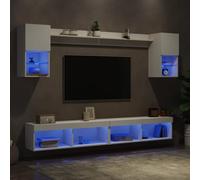 6P TV Wall Units Floating Media Entertainment Unit w/ LED Lights Engineered Wood