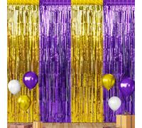 6Pack 3.3Ft x 6.6Ft Graduation Foil Fringe Curtain Backdrop Decorations, Purple Gold Metallic Tinsel Foil Streamers Curtain Photo Booth Background for Graduation Prom Wedding Birthday Party Decoration