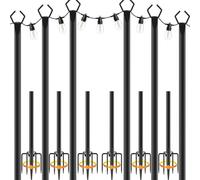 6pack 3M String Light Pole, Metal Outdoor String Light Pole, Suitable for Courtyard,Backyard,Garden,Patio,Party,Wedding Hanging Light Pole,Rustproof and Sturdy with Hooks.