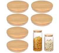 6Pack 80mm Bamboo Lids for Gü Pots,Jars Lid with Silicone Sealing,Leakproof Airtight Bamboos Lids,Reusable Wood Sealing Lid,for Glass Jars, Drinking and Food Storage (Bamboo)