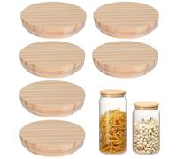 6Pack 80mm Bamboo Lids for Gü Pots, Jars With Silicone Sealing, Leakproof Airtight Reusable Wood Sealing for Glass Jars, Drinking and Food Storage (Pine)