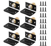 6Pack Adjustable Ball Door Catch, Closet Ball Bearing Door Latch, Strong Drive Closing Door Accessories for Interior Doors, Solid Brass Body & Stainless Steel Strike Plate Black