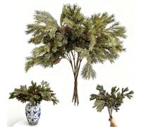 6Pack Christmas Cedar Pine Branches, 25.5 Inch Artificial Cedar Stems with Pine Cones Christmas Greenery Picks Fall Leaf Branch Norfolk Stems for DIY Crafts Xmas Winter Wreath Garland Decor