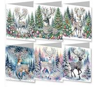 6Pack Christmas DIY Diamond Greeting Cards Set,5D DIY Diamond Art Painting Greeting Card,Holiday Thank You Cards Blessing Greetings C ard,Christmas Card Making Kits for Family Friends