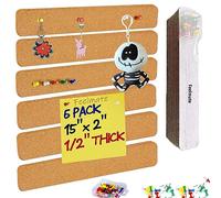 6Pack Cork Board Bar Strips for Wall,15x2inch-1/2inch Thick Self Adhesive Bulletin Bar Strips with 50 Push Pins for Paste Notes,Photos, Schedules, Announcements No Damage
