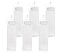 6Pack Double Scales Condiment Squeeze Bottles with Twist on Caps and Measurement, 500ml/16oz Leakproof Squirt Reusable Plastic Sauces Oil Container Dispenser for Ketchup, BBQ, Grilling
