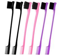 6Pack Double Sided Edge Control Hair Brush Professional Edge Control Hair Brush Comb Set, Dual-Sided Bristle Design, Pink Purple Black