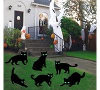 6Pack Halloween Black Cat Decorations Signs with Stakes Glow in the Dark Eyes,Scary Waterproof Cat Yard Lawn Signs for Patio Garden Outdoor Decor
