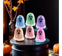 6pack Halloween Mini Ghosts Figures,Luminous Small Little Resin Ghost Figurines to Hide Glow in The Dark Tiny Statue,Small Ghost Micro Miniature Statues for Halloween Party Favors Dollhouse Decor