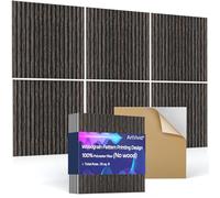 6Pack Large Acoustic Panels, Self-Adhesive Soundproof Wall Panels, Sound Proof Foam Panels for Walls, Decorative Acoustic Wall Art for Recording Studio, Home, Office, 24×24×0.4", Smoked Oak Color