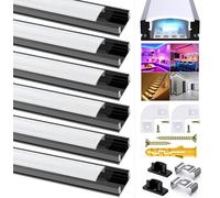 6Pack LED Aluminum Channels Black, 3.3ft/1Meter U Shape LED Strip Diffuser Profile with Milky White Cover, End Caps, Mounting Clips, Aluminum Track with 90 Degrees Connectors for LED Strip Lights