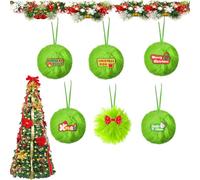 6Pack Lime Green Furry Christmas Ball Ornaments, Green Fluffy Ornaments, Plush Hanging Christmas Balls With Strings, Plush Baubles Holiday Decoration Balls, Tree And Room Decor For Parties Or Mantels