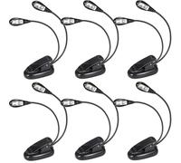 6Pack Music Stand Light Clip on LED Book Lights, USB and AAA Battery Operated, Reading Lamp in Bed, 2 Brightness Levels, Ideal for Musician, Piano Player, Kids, Travel (Dual Arm) Black