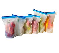 6pack of Silicone Food Storage Bags 2xBig, 4xMedium - Reusable and Sealable, Leakproof Foodsaving Bags for Heating, Freezing, Microwaving and Babyfood/Meal Prep, Silicon Sous Vide Bags