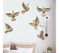 6Pack Peace Pigeon Wall Décor, 3D Flying Birds Gold Wall Art Décor Sculptures, Indoor Doves Hanging Ornament for Home Living Room Dining room