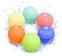 6Pack Reusable Water Balloons, Quick Fill Self Sealing Silicone Water Bombs, Colorful Water Balloons for Kids Adults, Water Balls Refillable for Pool Party, Beach, Backyard Summer Water Fun