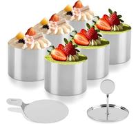 6Pack Seamless Dessert Rings Round 7.5cm/3inch Cake Rings Molds - Stainless Steel Mousse Ring Burger Ring Set with Pusher & Lifter - Height 5.5cm, Ideal for Burger BBQ/Desserts Mini Cake Tart Molds