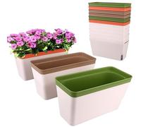 6Pack Self Watering Plant Pots 10.5 inch Windowsill Herb Planter Box Indoor Modern Plastic Plant Pots Planters with Water Level Window Drainage Hole Hidden Tray for Vegetables, Succulents Plants