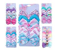 [6Pack/Set] 5 Inch Cute Mermaid Rainbow Fish Scale Colorful Hair Bows Clip Grosgrain Ribbon Accessories (Mermaid A1)