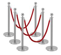 6Pack Silver Stanchion Post, 5 ft Red Velvet Rope Red Carpet Ropes and Poles, Stainless Steel Stanchions for Grand Opening Casino Theme Party Decorations Crowd Control Barriers