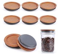 6Pack Wooden Mason Jar Lids Wide Mouth Wooden Storage Canning Jar Lids Ball Jars Wooden Lids with Airtight Silicone Seal, Brown