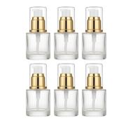 6Packs 20ml Clear Glass Lotion Pump Bottles Refillable Travel Cosmetic Containers with Silver Pump and Clear Cap Mini Empty Dispenser Jars for Serum, Essence, Toner, Skincare, Essential Oils, Golden