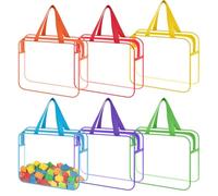 6Packs Clear Toy Storage Bag, Reusable Waterproof Toy Bags with Zipper & Handle, Large Transparent PVC Toy Organizing Bags for Board Games,Puzzles Pieces,Building Blocks,Handmade Accessories,Kid Books