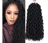6Packs Faux Locs Crochet Hair 18inch Ombre Soft Gypsy Goddess Locs Wavy Braids 3 Tone Deep Curly Wavy Twist Braiding Hair Extensions (1B, 18 Inch(Pack of 6))