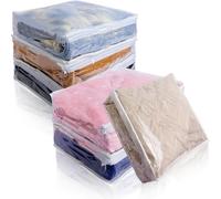 6Packs Storage Organizer Bags for Clothes, Clear Zippered Storage Bags for Sweater Blanket Bed Sheet Storage, Plastic Storage Bags with Zipper for Closet Linen Sweater Blanket (Clear)