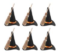 6pair/set Mini Witch Hat with Mini Broom Miniature Straw Brooms Plastic Witch Hats and Brooms for Halloween for Halloween Party Craft Witches Decoration Accessory