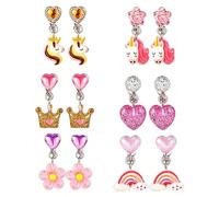 6Pairs Colorful Clip On Drop Earrings, Clip On Earrings for Girls