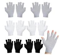 6Pairs Cotton Moisturizing Gloves Over Night Bedtime, Fingerless Cotton Gloves for Eczema, Spa Therapy Secure Glove One Size Black White Grey