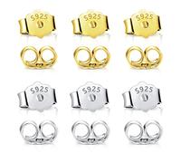 6Pairs Sterling Silver Earring Backs Replacements for Posts Hypoallergenic 925 Sterling Silver Earrings Finding Butterfly Backs for Studs Gold Secure Earring Backings Safety Locking Ear Stoppers