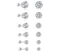 6Pairs Surgical Steel Earrings,JDGEMSTONE Helix Earrings for Men,Silver Studs Earrings for Women,Stainless Steel Roundback Earrings,Men's Diamond Stud Earrings,Cartilage Earrings, Ear Piercing Studs