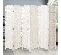 6Panel Free nding Room Divider 240cm x 170cm White Wicker Folding for Living Room Bedroom Office and Lobby View Blocker for Enhanced Privacy